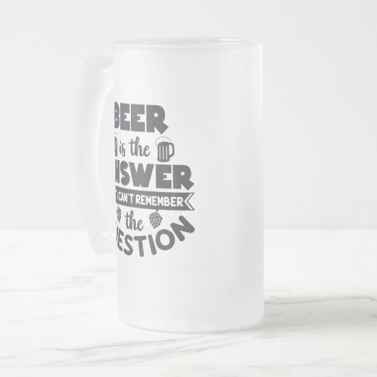 Bier is het antwoord matglas bierpul (Voorkant links)