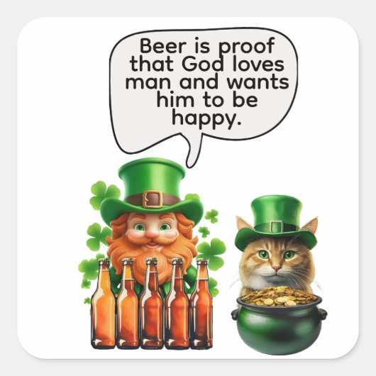 Bier is het bewijs dat God van de mens houdt Vierkante Sticker (Voorkant)