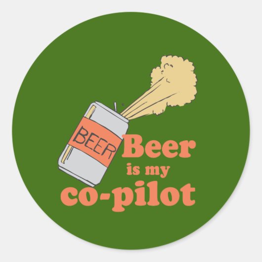 BIER IS MIJN CO-PILOOT RONDE STICKER (Voorkant)