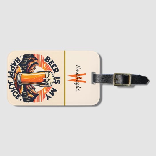 Bier is mijn gelukkige sap berg zonsondergang bagagelabel (Voorkant (horizontaal))