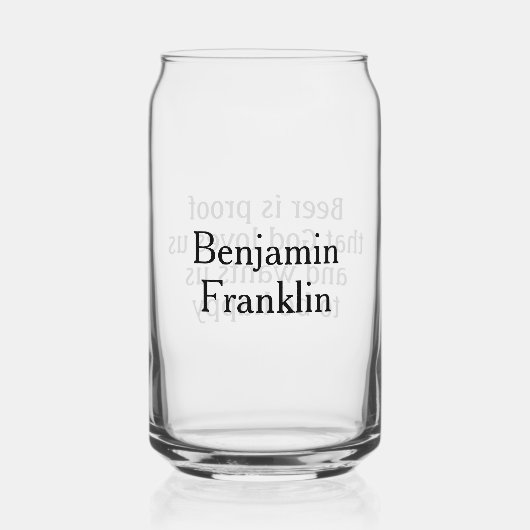 Bier is Proof Ben Franklin Quote Fun Blikvorm Glas (Achterkant)