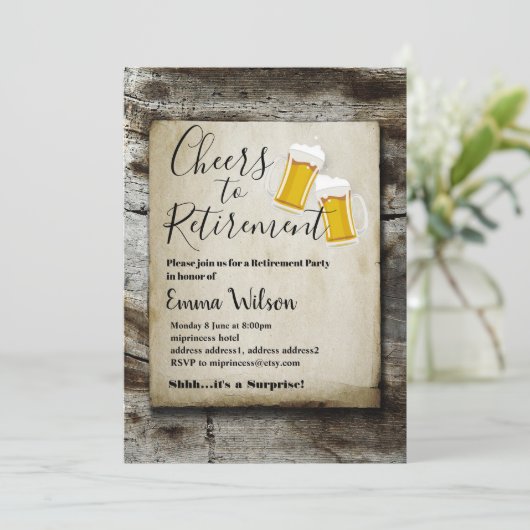 bier, kaas, uitnodiging tot pensioen (Staand voorkant)