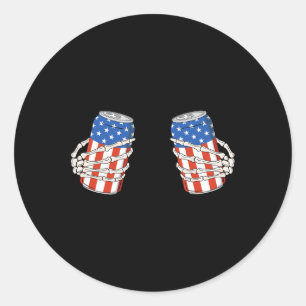 Bier kan skelet hand grappig 4 juli Amerikaanse Ronde Sticker