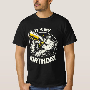Bier Kwegelende Kat Het is mijn verjaardag T-shirt