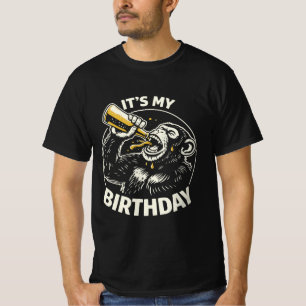 Bier Kwegende Chimpansee Het is mijn verjaardag T-shirt