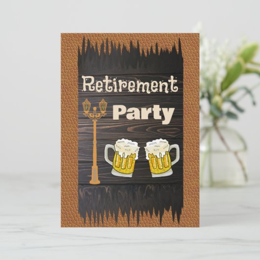 Bier & leder & Rustisch hout - Fijne pensionering Kaart (Staand voorkant)