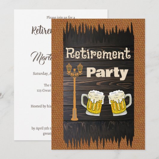 Bier & leder & Rustisch hout - Fijne pensionering Kaart (Voorkant / Achterkant)