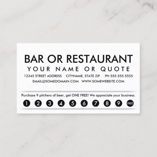 Bier. Loyaliteit Punch Card Klantenkaartje (Achterkant)