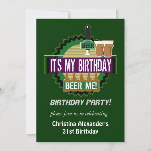 Bier Me Birthday Party Uitnodigingen (Voorkant)