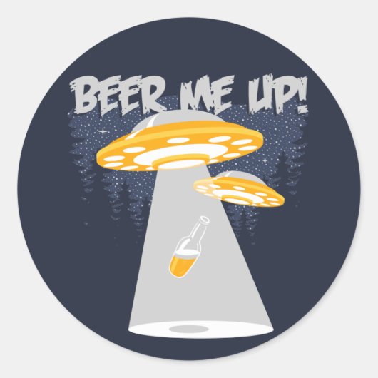 Bier me op! ronde sticker (Voorkant)