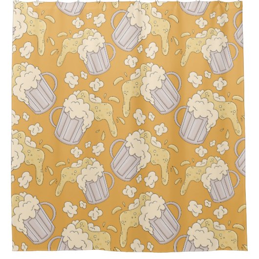 Bier Mok Cartoon:  naadloos. Douchegordijn (Voorkant)