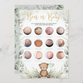 Bier of Baby Belly Teddy Bear Greenery Shower Kaart