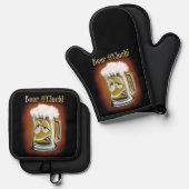 Bier op de klok! ovenwant & pannenlap set (Voorkant / Achterkant)