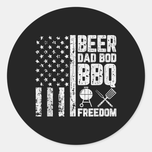 Bier Papa Bod BBQ Vrijheid Cool American Flag Girl Ronde Sticker (Voorkant)