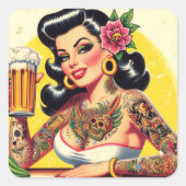  Bier Pin-up Vierkante Sticker (Voorkant)