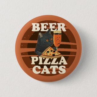 Bier Pizza Katten - Koele Kat Liefhebber Retro Zon Ronde Button 5,7 Cm