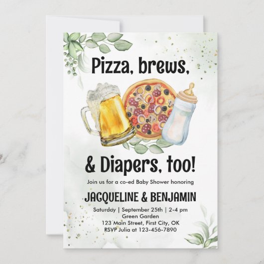 Bier Pizza Luiers Baby shower Pregger Kegger Kaart (Voorkant)