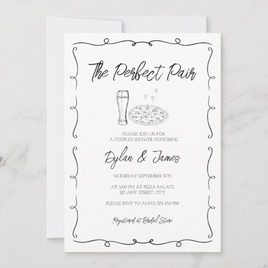Bier & Pizza Perfect paar Hand getrokken koppels Kaart (Voorkant)