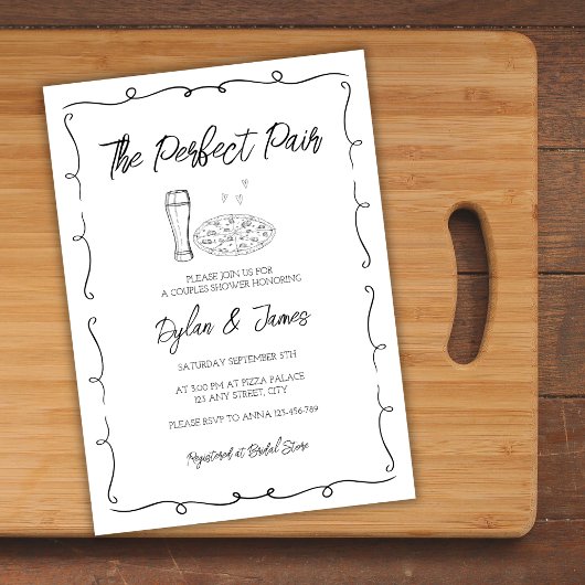 Bier & Pizza Perfect paar Hand getrokken koppels Kaart