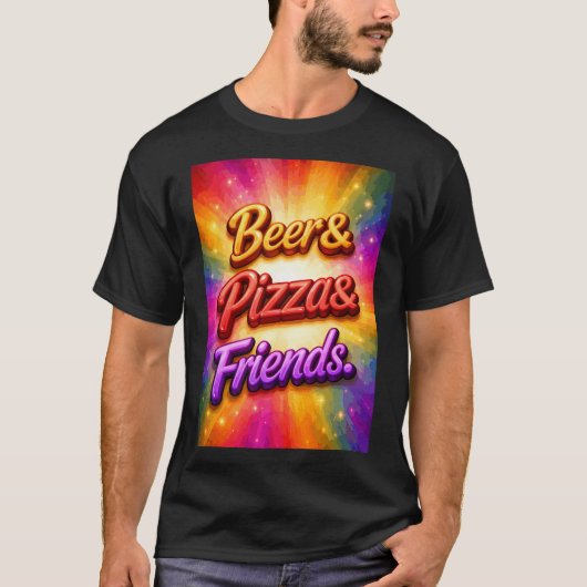 Bier Pizza Vrienden T-shirt (Voorkant)
