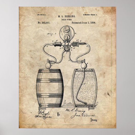 Bier Pomp Patent Poster (Voorkant)