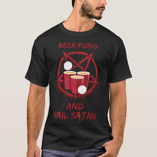 Bier Pong en Hail Satan T-shirt (Voorkant)