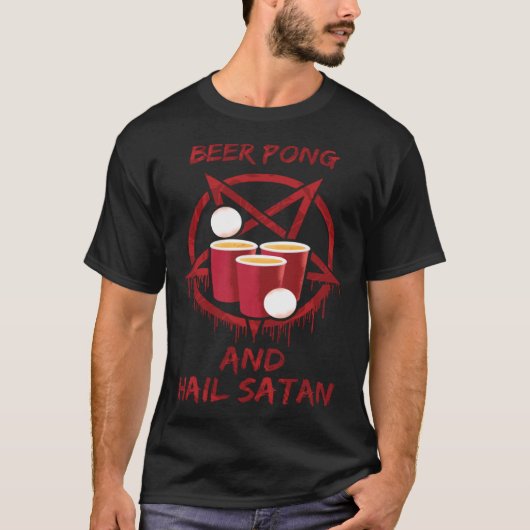 Bier Pong en Hail Satan T-shirt (Voorkant)