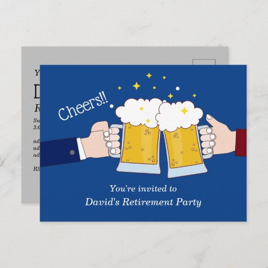 bier, proost, volwassenen pensioenfeest uitnodiging briefkaart (Voorkant / Achterkant)