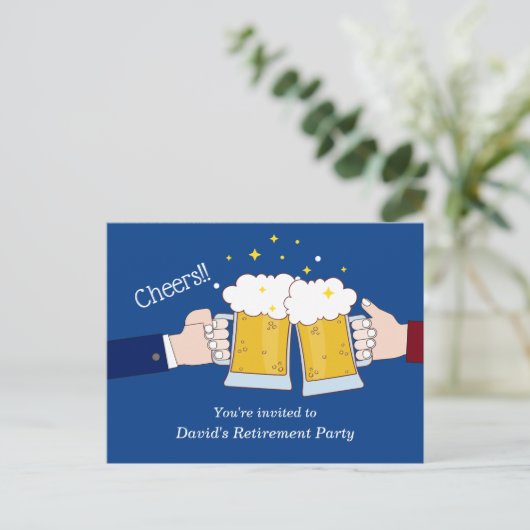 bier, proost, volwassenen pensioenfeest uitnodiging briefkaart (Staand voorkant)