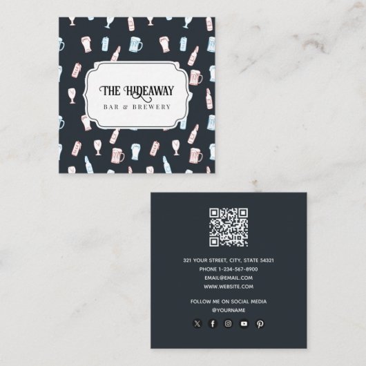 Bier Rustieke Handgetekende Bierbrouwerij QR-code Vierkante Visitekaartje (Voorkant / Achterkant)