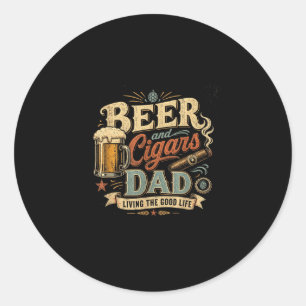 Bier sigaar liefhebber vader retro 70s vintage gra ronde sticker