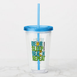 Bier - Slaap - Beach aangepaste naam tumbler Acryl Drinkbeker