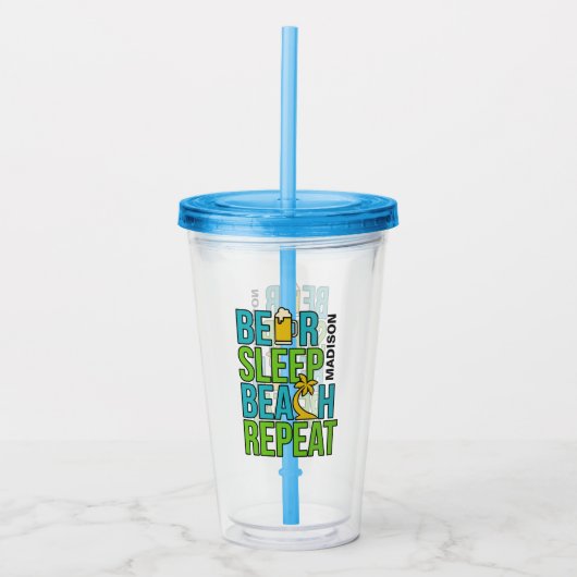 Bier - Slaap - Beach aangepaste naam tumbler Acryl Drinkbeker (Voorkant)