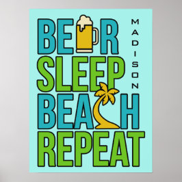 Bier - Slaapstand - Aangepaste naam en kleurenpost Poster