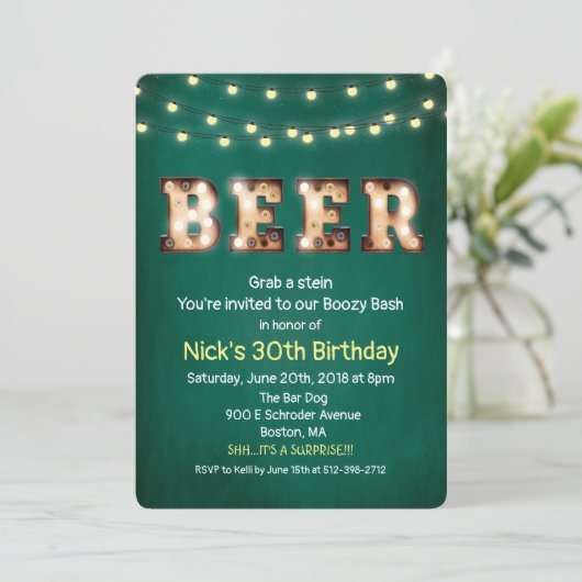 Bier String Lights Verjaardag uitnodiging (Staand voorkant)