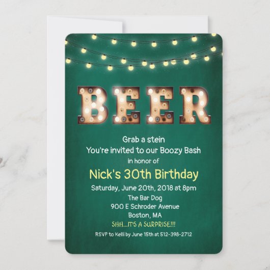Bier String Lights Verjaardag uitnodiging (Voorkant)
