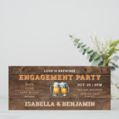 Bier thema brouwerij hout ticket verlovingsfeest kaart (Staand voorkant)
