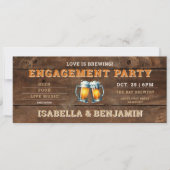 Bier thema brouwerij hout ticket verlovingsfeest kaart (Voorkant)