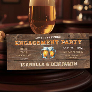 Bier thema brouwerij hout ticket verlovingsfeest kaart