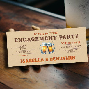 Bier thema brouwerij ticket koppel verlovingsfeest kaart