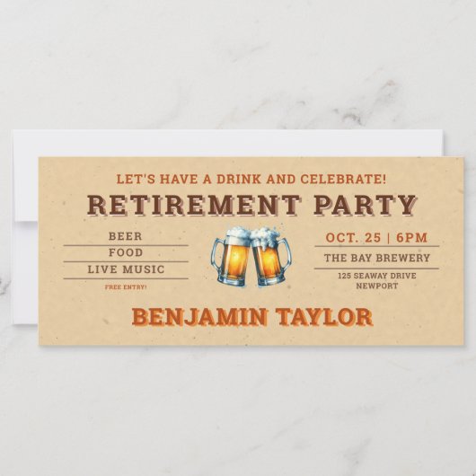 Bier Thema Brouwerij Ticket Kraft Pensioen Partij (Voorkant)