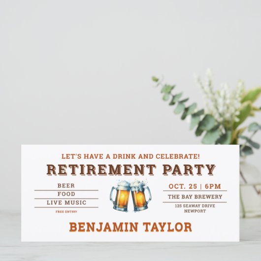 Bier thema brouwerij wit ticket pensioenfeest (Staand voorkant)