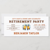 Bier thema brouwerij wit ticket pensioenfeest (Voorkant)