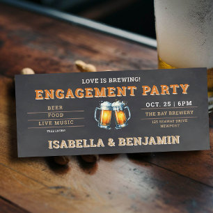 Bier thema brouwerij zwart ticket verlovingsfeest kaart