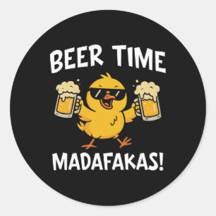 Bier Tijd Madafakas Grappige Meme Eend Met Bier Ch Ronde Sticker