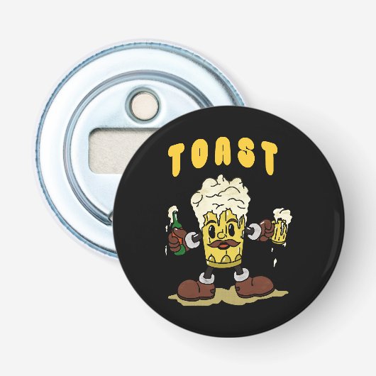 Bier Toast Mascotte Button Flesopener (Voorkant)