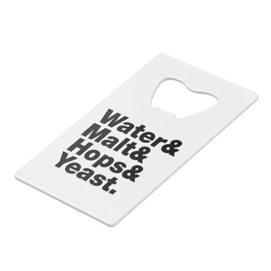 Bier = Water, mout, hop en gist. Creditkaart Flessenopener (Achterkant Gekanteld)