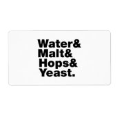 Bier = Water, mout, hop en gist. Etiket (Voorkant)