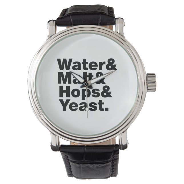 Bier = Water, mout, hop en gist. Horloge (Voorkant)