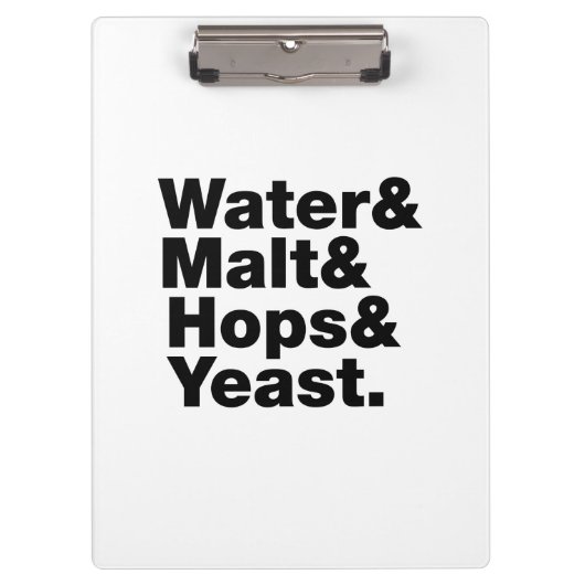 Bier = Water, mout, hop en gist. Klembord (Voorkant)